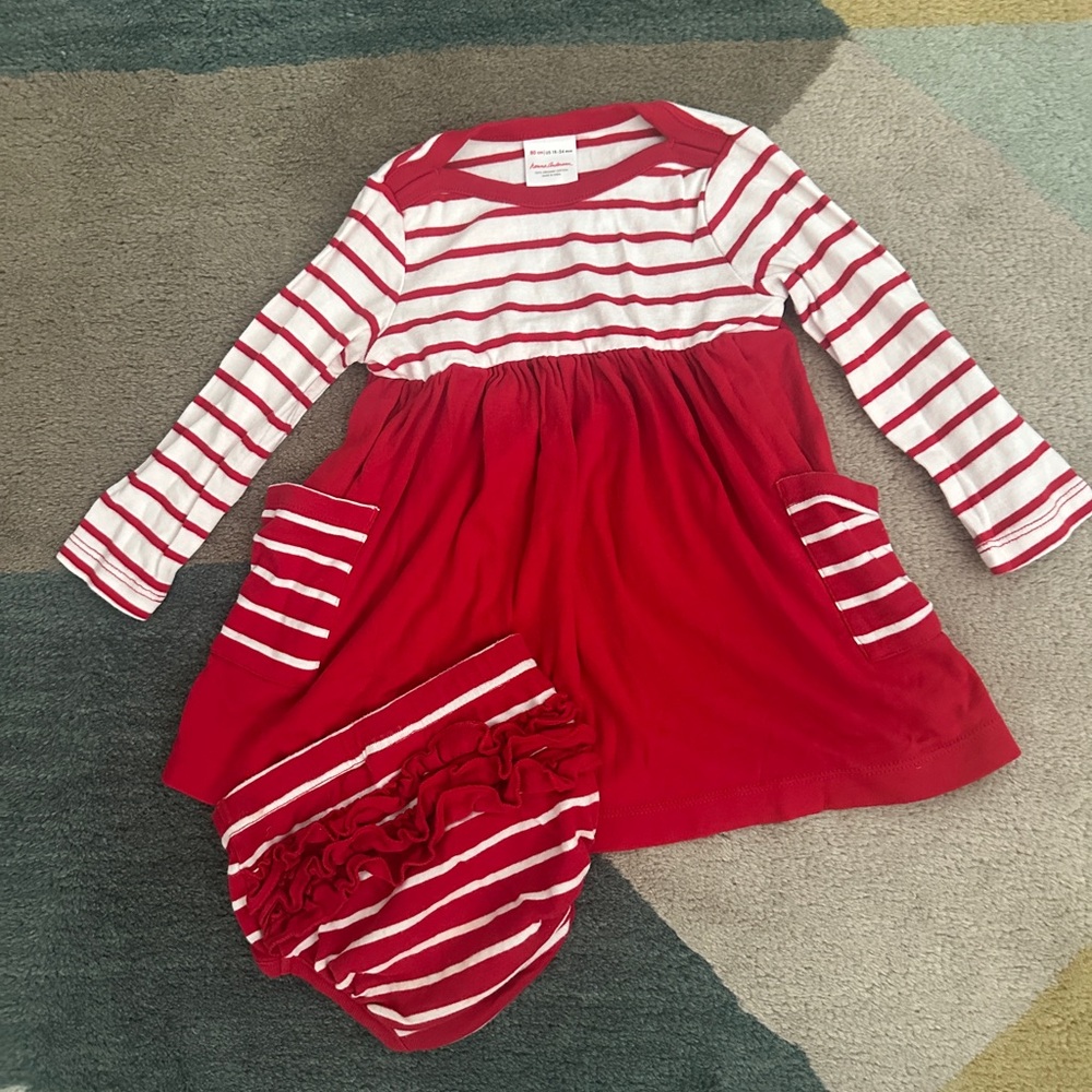 Hanna Andersson Red and White Striped Dress with Bloomers